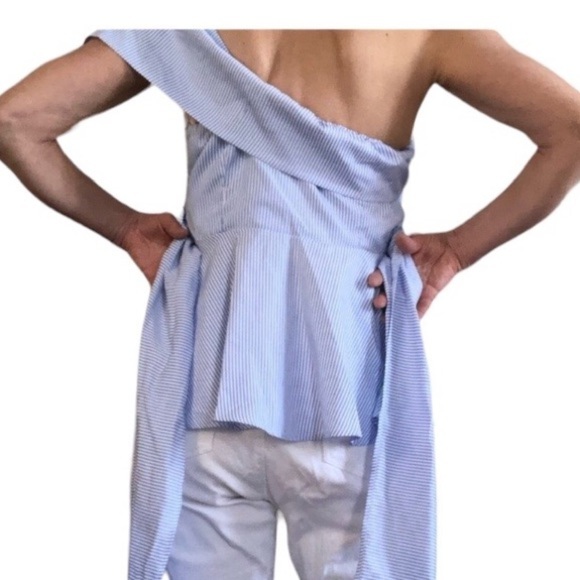 Shein Pin Striped One Shoulder Size M Tie Up Blouse - Picture 3 of 5